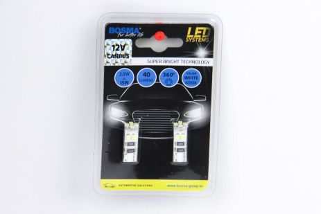 Автомобільна лампа T10 LED 12V 8XSMD 3528 LED БІЛА ДВІЙНА ПОЛЯРНІСТЬ CANBUS Упаковка з 2 шт., BO