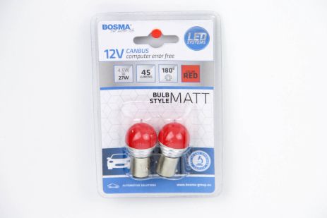 Автолампа BAY15D LED 12V 9XSMD 2835 LED RED MAT Упаковка 2шт, BOSMA (5356)