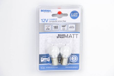 Автомобільний ліхтар BA15S LED 12V 9XSMD 2835 LED WHITE MAT Pack 2, BOSMA (4984)