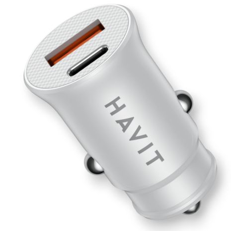 Автомобільний зарядний пристрій HAVIT HV-CC2022 20W USB+USB-C White зі швидкою зарядкою