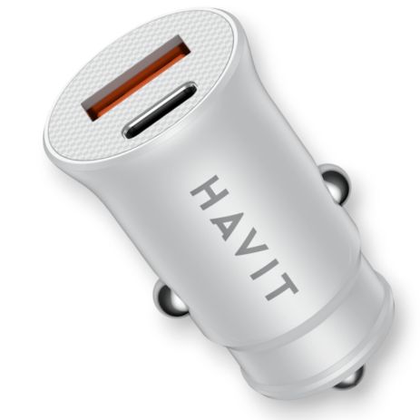 Автомобільний зарядний пристрій HAVIT HV-CC2022 20W USB+USB-C White зі швидкою зарядкою