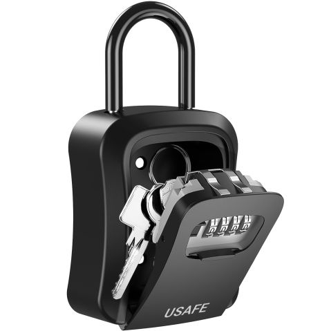 Підвісний металевий міні сейф для ключів uSafe KS-05, з гачком та паролем, Чорний