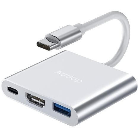 USB Type-C хаб 3в1: USB 3,0+HDMI+Type-C, мультифункціональний розгалужувач для ноутбука Addap MH-06