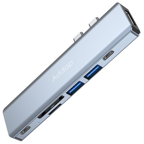 USB Type-C хаб 7в1 Addap MH-10, порт-репликатор для Macbook на 7 портов: 2 x USB 3,0 + 2 x Type-C + HDMI + SD + MicroSD