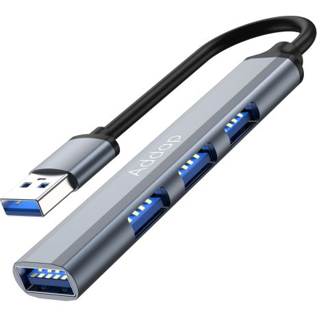 USB-хаб, концентратор / разветвитель для ноутбука Addap UH-05, на 4 порта USB 3.0 + USB 2.0, Gray