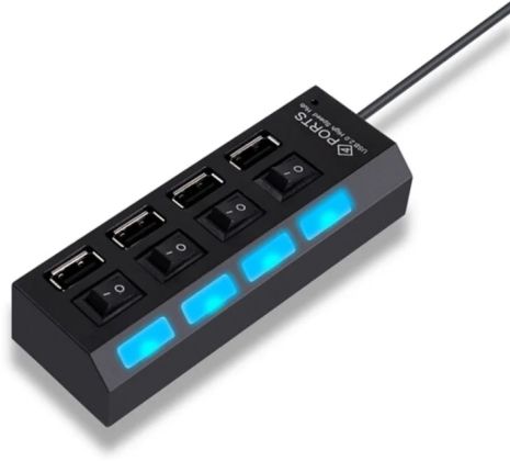 USB 2.0 Hub Хаб на 4 USB порти з перемикачем Addap UH-01, Чорний