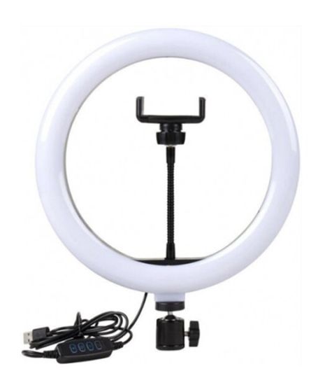 Кольцевая LED лампа / Селфи кольцо 26см с держателем для телефона и тремя режимами освещения с пультом