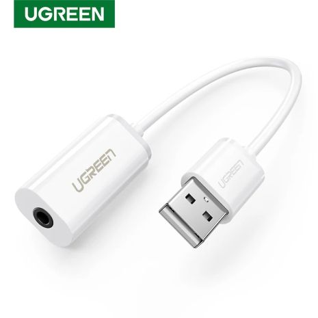 Внешняя звуковая карта Ugreen WUS206, 2в1 USB Audio Adapter,TRRS, USB 2,0, White