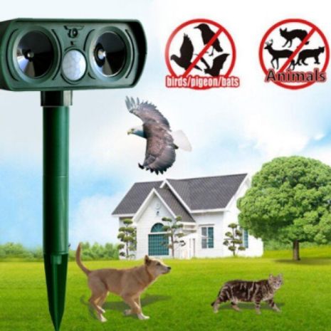 Универсальный огородный отпугиватель птиц, собак, котов, лисиц и других животных c большой солнечной батареей (модель HRS-308)