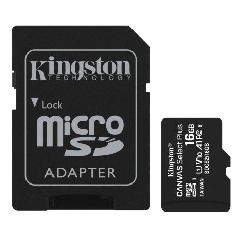 Карта пам'яті Kingston 16Gb, micro SD, Class 10, Canvas Select Plus