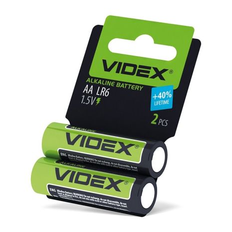 Лужні батареї пальчикові Videx AA (LR6) SHRINK CARD, 2 шт
