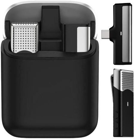 Беспроводной Type-C петличный микрофон с зарядным кейсом Savetek P35, 2.4 ГГц, для Android смартфонов, ноутбуков, планшетов, до 20 м, Черный