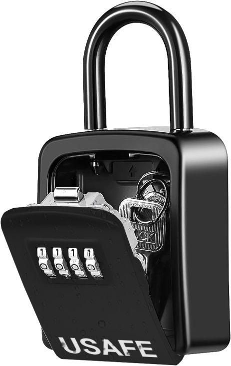 Підвісний металевий міні сейф для ключів uSafe KS-05s, з гачком та паролем, Чорний