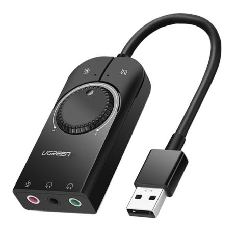 Зовнішня USB звукова карта Ugreen CM129 із регулятором гучності | Аудіо-адаптер на 3 порти 3,5 мм Jack