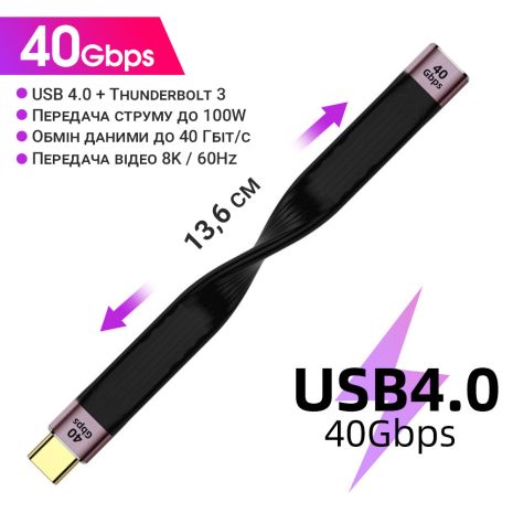 Кабель Type-C Male to Female 40Gbps для синхронизации данных и зарядки Addap UA2UAC-02, 100Вт, USB 4.0