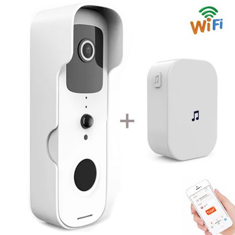 Розумний дверний відеодомофон з WiFi та датчиком руху USmart VDB-01w, відеодзвінок + приймач з підтримкою Tuya, White