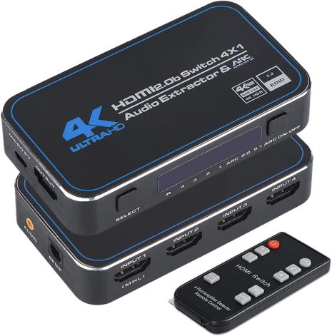 HDMI коммутатор | свитч на 4 порта Addap HVS-04, четырехнаправленный видео переключатель 4К, с поддержкой ARC, Black