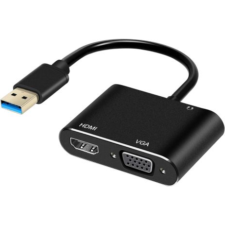 Багатофункціональний перехідник з USB 3.0 на 2 порти Addap MH-12: HDMI + VGA для передачі відео