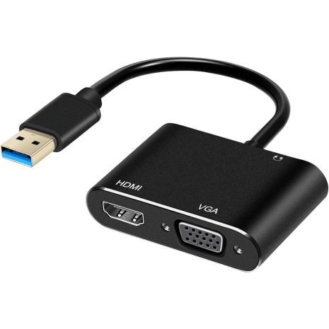 Многофункциональный переходник с USB 3.0 на 2 порта Addap MH-12: HDMI + VGA для передачи видео