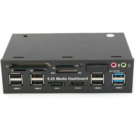 Многофункциональная 5,25" передняя панель для ПК Addap 525E | косичка USB 2.0, USB 3.0, TF/SD/CF/M2/MMC/MS Card, SATA, ESATA, 3.5мм