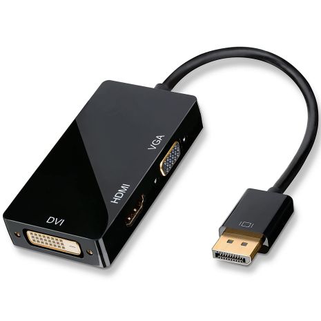 Адаптер/розгалужувач з DisplayPort на HDMI/VGA/DVI порти Addap DPA-01Mix | Перехідник 3в1 для передачі відеосигналу, FullHD 1080P