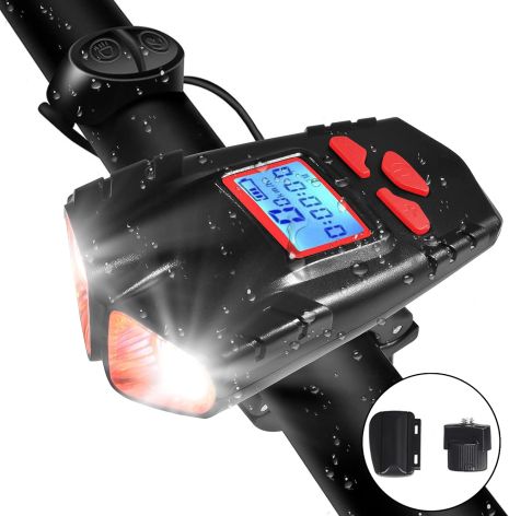 Передня фара для велосипеда, акумуляторний вело ліхтар зі звуковим сигналом та спідометром Bike Light 580-2T6-A
