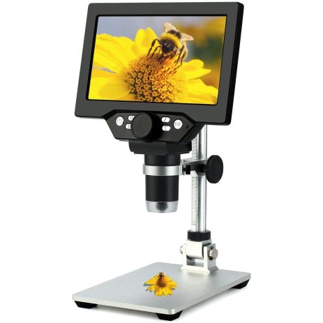 Цифровой микроскоп на штативе GAOSUO G1200HDB, с 7" LCD экраном и подсветкой, увеличение до 1200X, с аккумулятором