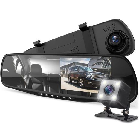 Автомобильное зеркало с видеорегистратором и камерой заднего вида Podofo K0074A2, LCD дисплей 4.3"