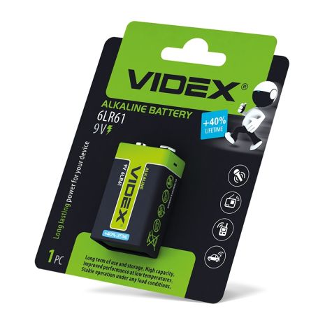 Лужна (алкалінова) батарея Videx 6LR61/9V Крона