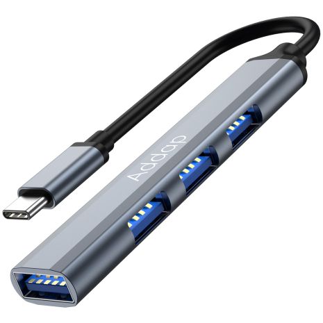 USB Type-C хаб, концентратор/розгалужувач для ноутбука Addap UH-05С, на 4 порти USB, Gray