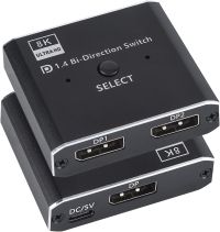 DisplayPort свитч двунаправленный Addap DPS-01 | активный разветвитель + коммутатор для видео и аудио потока, 8K/30Hz