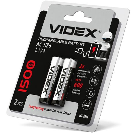 Аккумуляторы пальчиковые Ni-MH на 1500mAh Videx HR6/AA, 2шт