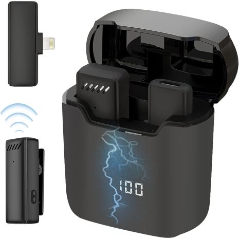 Беспроводной Lightning петличный микрофон с зарядным кейсом Savetek P32, для Apple iPhone, iPad, до 20 м