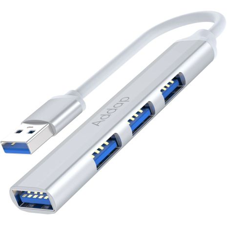 USB-хаб, концентратор/розгалужувач для ноутбука Addap UH-05, на 4 порти USB 3.0 + USB 2.0, Silver
