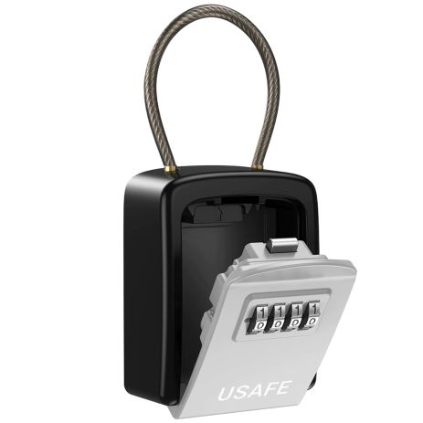 Подвесной наружный мини сейф uSafe KS-07 для ключей, с кодовым замком и гибким тросом, Серый