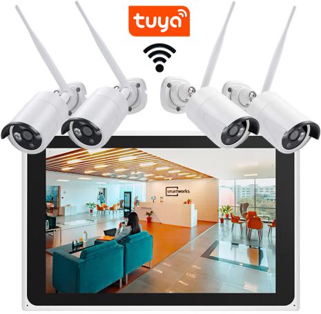 Беспроводной WiFi комплект видеонаблюдения с монитором и 4 камерами USmart ICK-05w, поддержка Tuya, 3 Мп