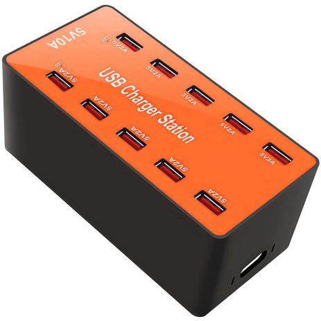 Мультизарядний мережевий пристрій на 10 USB портів Addap CS-A5B, док-станція для заряджання, 50W, Orange