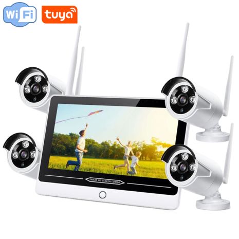 Беспроводной WiFi комплект видеонаблюдения на 4 камеры с монитором USmart ICK-03w, поддержка Tuya, 2 Мп, FullHD