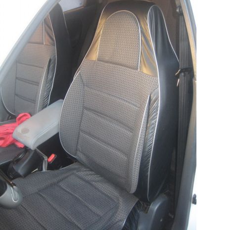 Чохли сидінь Chevrolet Aveo 2006-2012 / ЗАЗ VIDA Пілот комплект шкірозамінник чорний та сіра тканина