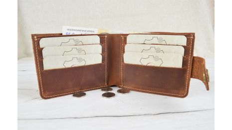 Кожаный кошелек портмоне GS 9*12 см коньячный рыжий