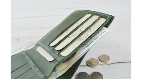 Кожаный кошелек портмоне GS 9*12 см зеленый