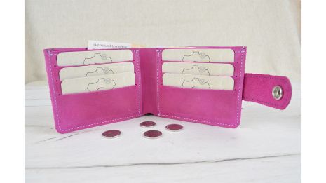 Шкіряний гаманець портмоне GS 9*12 см рожевий фуксія