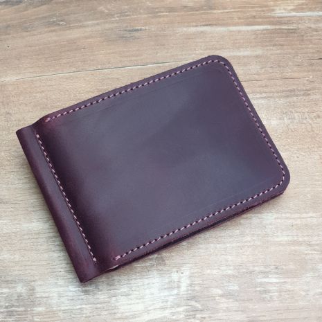 Кожаный кошелек с прижимом для купюр и монетницей GS 12,5 * 8,5 см бордовый