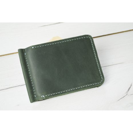 Кожаный кошелек с прижимом для купюр и монетницей GS 12,5 * 8,5 см зеленый