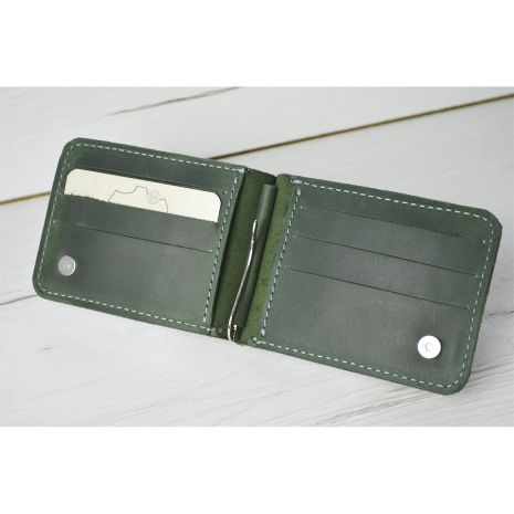 Кожаный кошелек с прижимом для купюр GS 12,5 * 8,5 см зеленый
