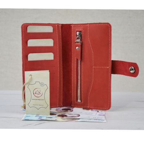 Женский кожаный кошелек с монетницей на молнии GS красный