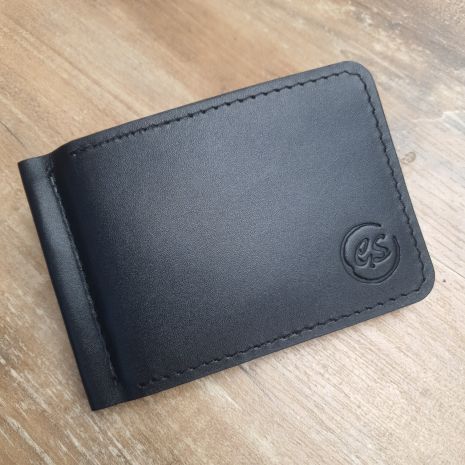 Мужской кожаный кошелек зажим для денег GS черный