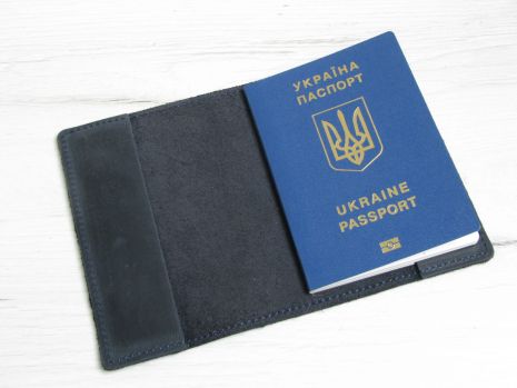 Шкіряна обкладинка для паспорта GS синя