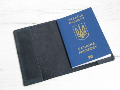 Кожаная обложка для паспорта GS синяя