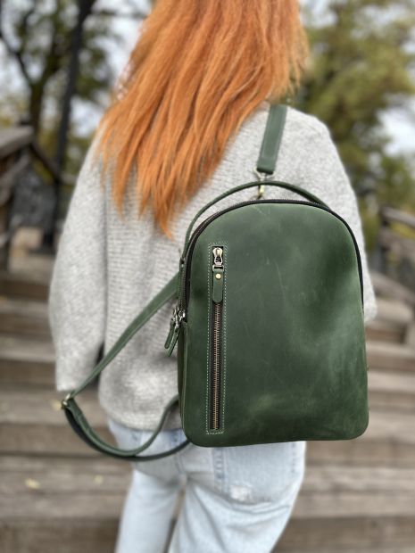 Женский кожаный рюкзак GS зеленый